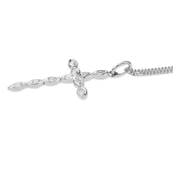 14ct White Gold Vintage Single Cut Diamond Cross Necklace