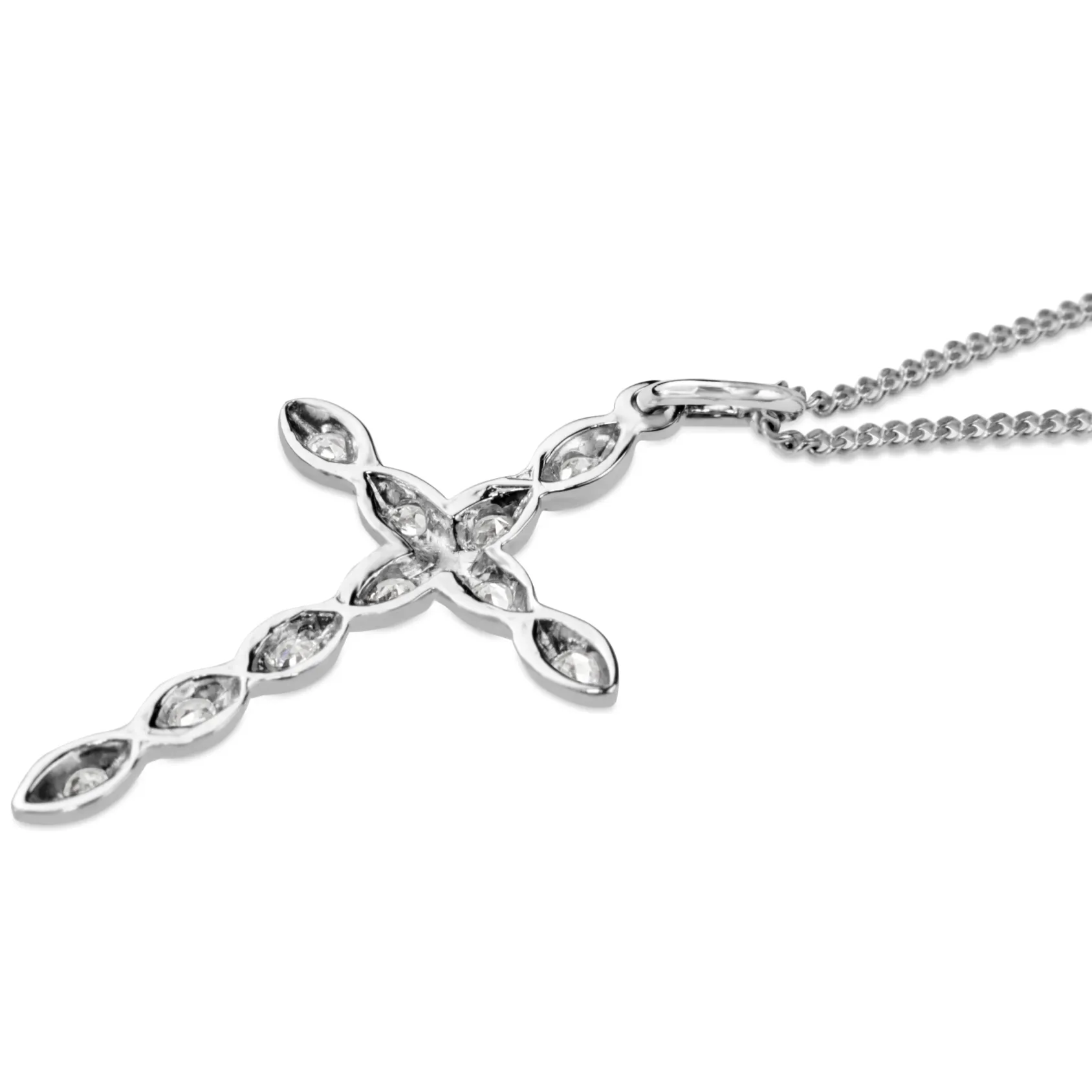 14ct White Gold Vintage Single Cut Diamond Cross Necklace