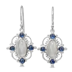 9ct White Gold Vintage Style Sapphire and Moonstone Earrings