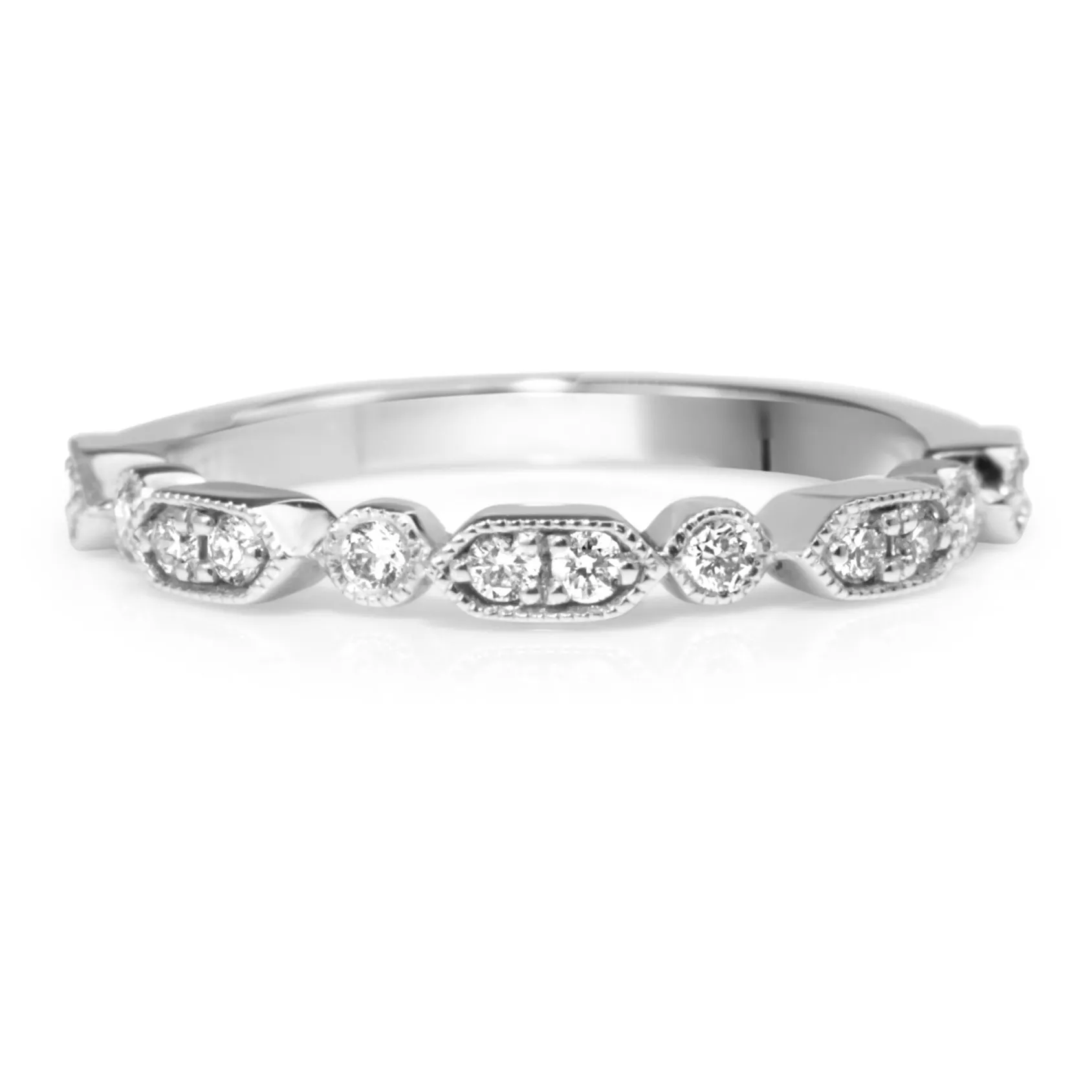 18ct White Gold Vintage Style Diamond Half Hoop Band