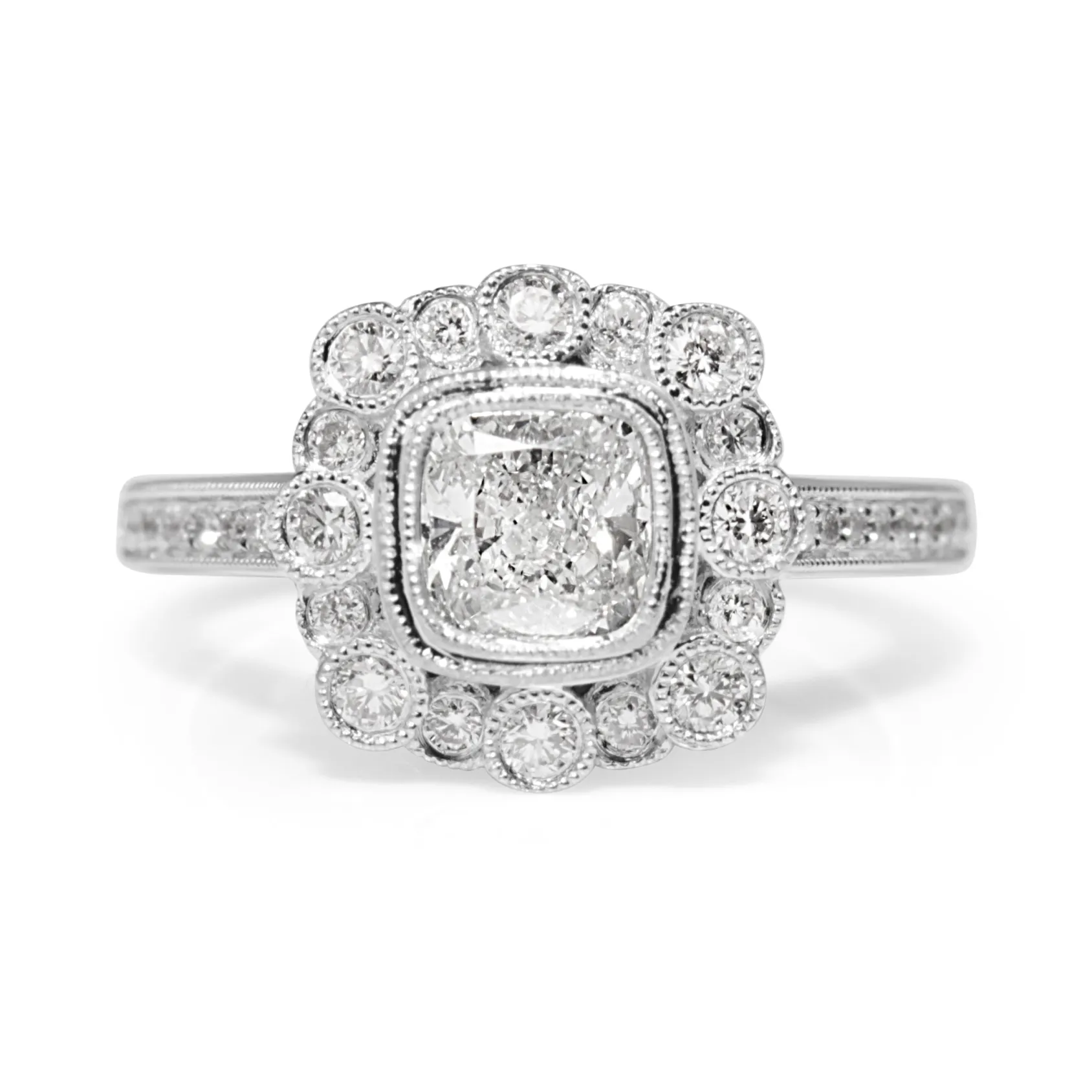 18ct White Gold Vintage Style Diamond Halo Ring