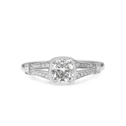 18ct White Gold Vintage Style Cushion Diamond Ring