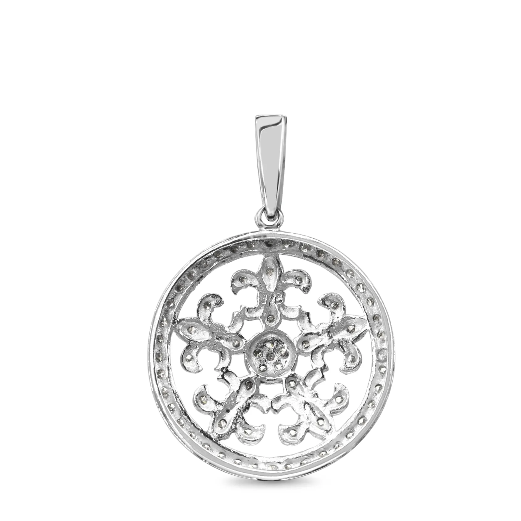 9ct White Gold Vintage Style Diamond Fleur De Lis Pendant