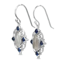9ct White Gold Vintage Style Sapphire and Moonstone Earrings