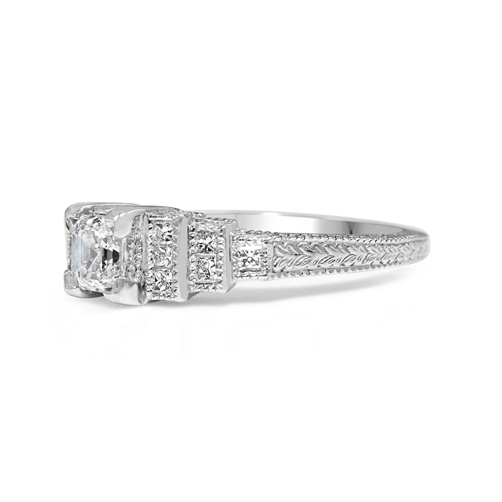 18ct White Gold Vintage Style Asscher Stepped Down Diamond Ring