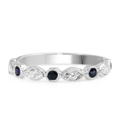 9ct White Gold Vintage Style Sapphire and Diamond Ring