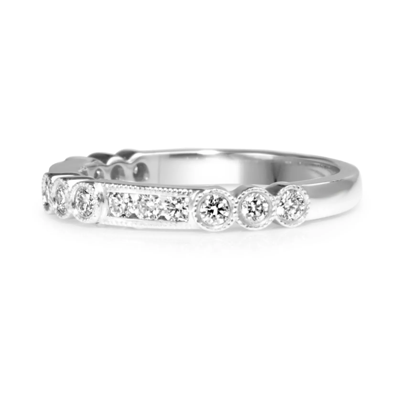 18ct White Gold Vintage Style Diamond Half Hoop Band