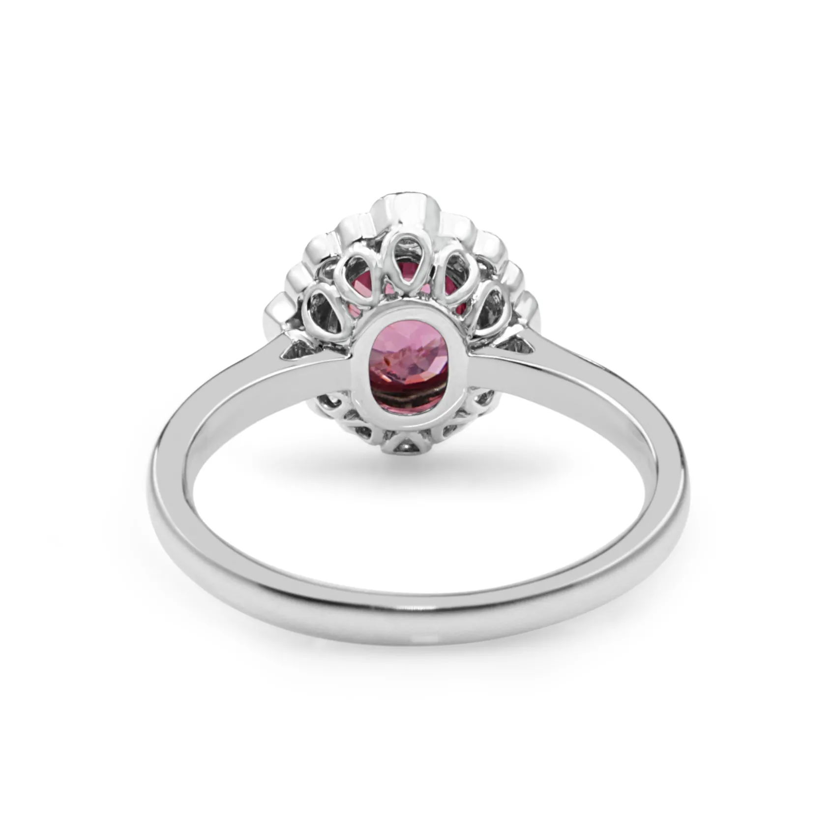 18ct White Gold Vintage Style Pink Sapphire and Diamond Ring