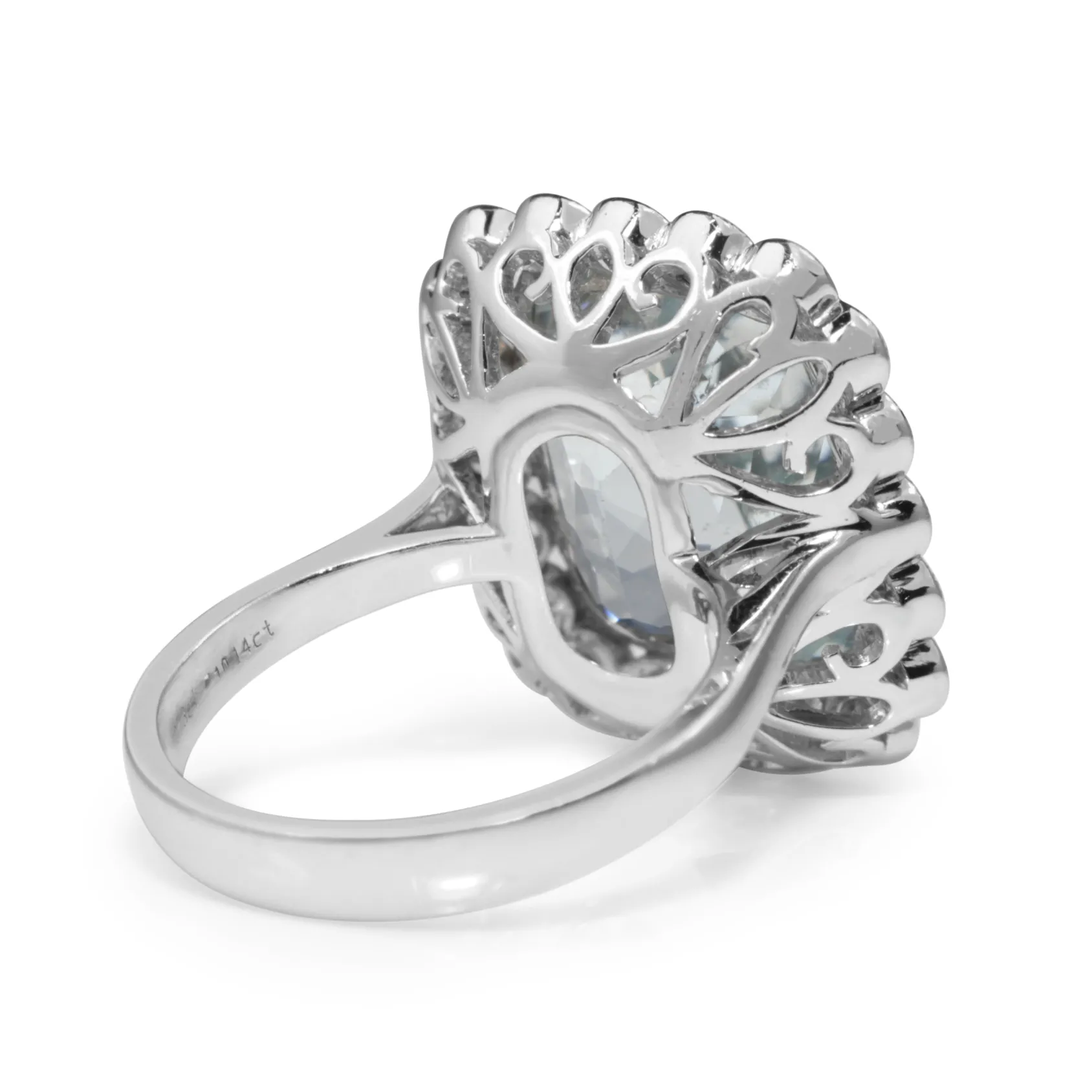 18ct White Gold Vintage Style Aquamarine and Diamond Halo Ring