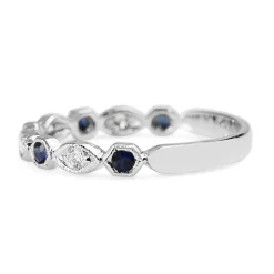 9ct White Gold Vintage Style Sapphire and Diamond Ring