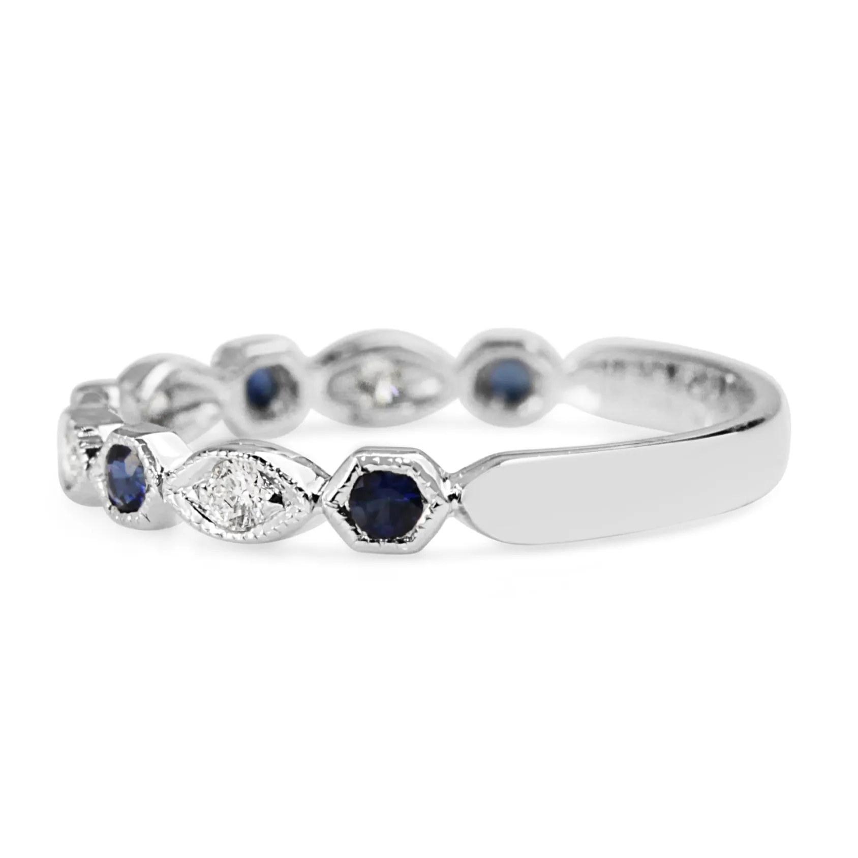 9ct White Gold Vintage Style Sapphire and Diamond Ring