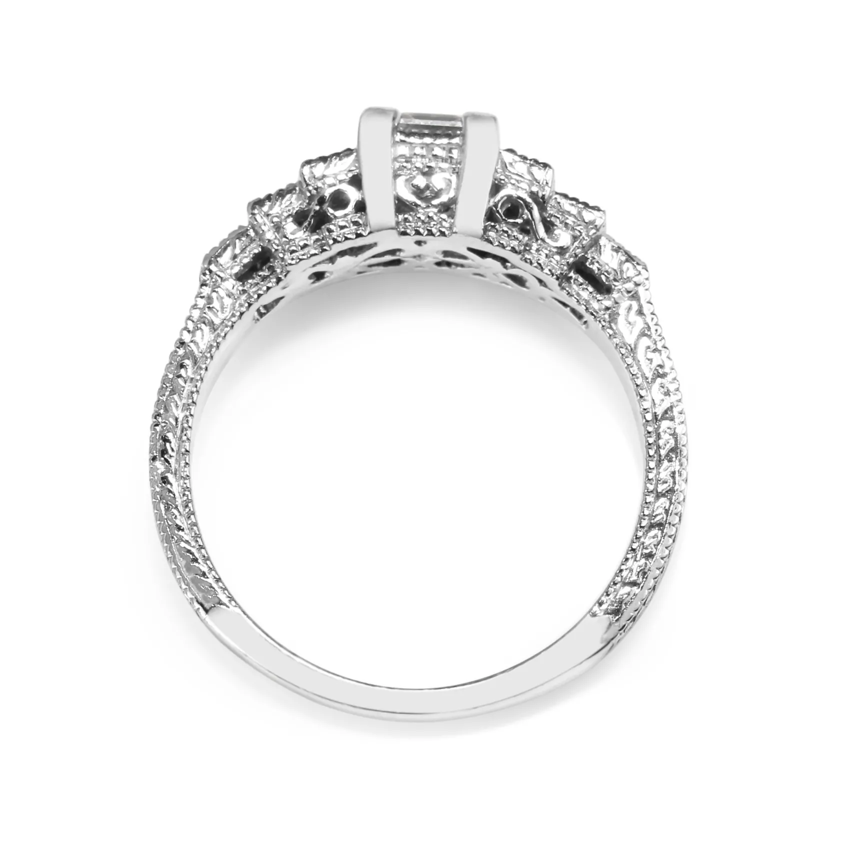 18ct White Gold Vintage Style Asscher Stepped Down Diamond Ring