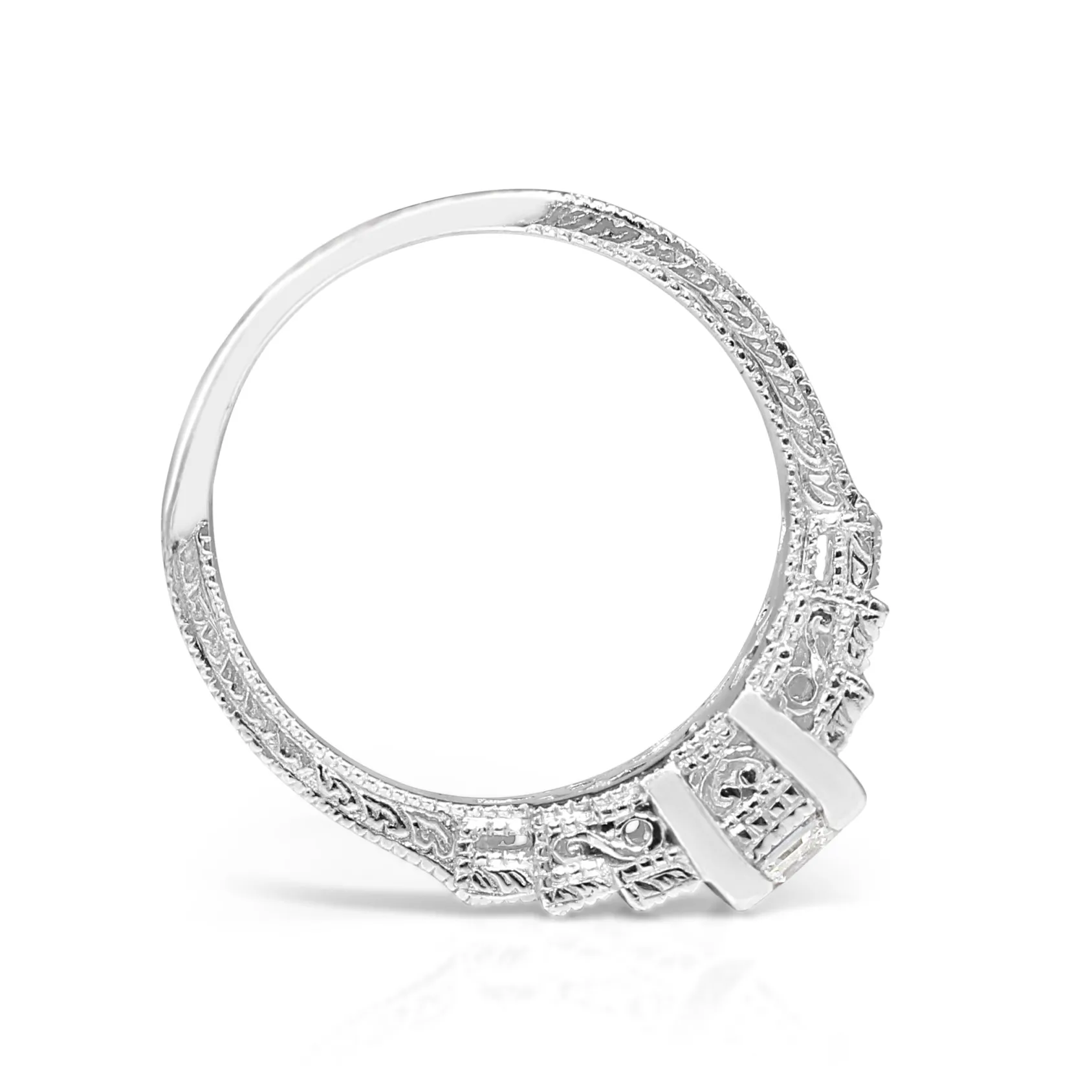 18ct White Gold Vintage Style Asscher Stepped Down Diamond Ring
