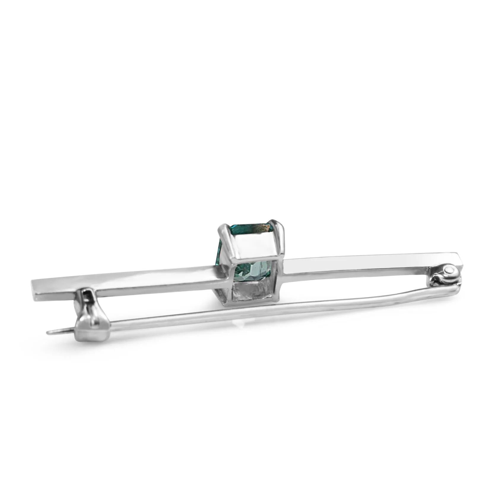 9ct White Gold Vintage Topaz Bar Brooch