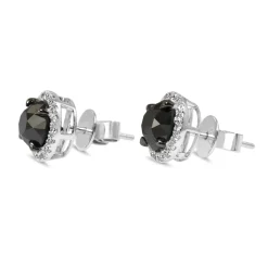 18ct White Gold White and Black Diamond Halo Stud Earrings
