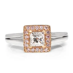 18ct White Gold White and Pink Diamond Halo Ring