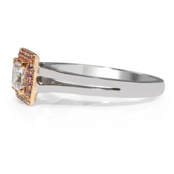 18ct White Gold White and Pink Diamond Halo Ring