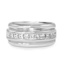 18ct White Gold Wide Princess Cut Diamond Band Ring