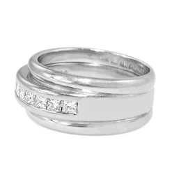 18ct White Gold Wide Princess Cut Diamond Band Ring