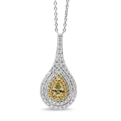 18ct White Gold Yellow and White Diamond Pear Shaped Necklace
