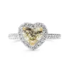 18ct White Gold Yellow Heart Diamond Halo Ring