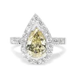 18ct White Gold Yellow Pear Diamond Halo Ring