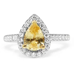 18ct White Gold Yellow Sapphire and Diamond Halo Ring