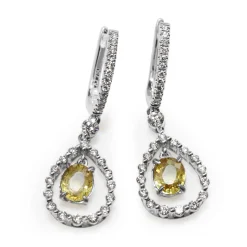 18ct White Gold Yellow Sapphire and Diamond Drop Earrings