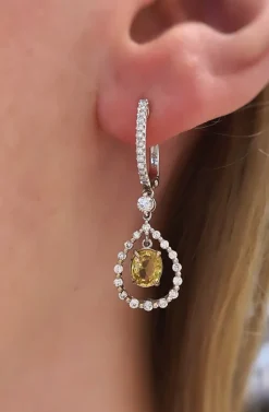 18ct White Gold Yellow Sapphire and Diamond Drop Earrings