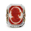 14ct White, Rose and Yellow Gold Art Deco Pearl and Agate Cameo Ring
