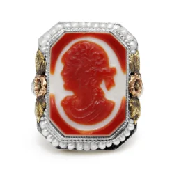 14ct White, Rose and Yellow Gold Art Deco Pearl and Agate Cameo Ring