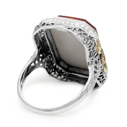 14ct White, Rose and Yellow Gold Art Deco Pearl and Agate Cameo Ring