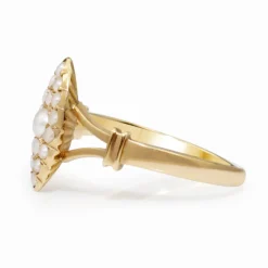 18ct Yellow / Rose Gold Antique Seed Pearl Marquise Shaped Ring