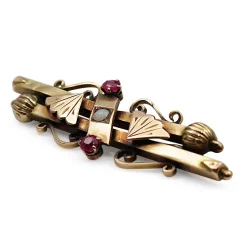 9ct Yellow / Rose Gold Antique Opal and Red Paste Brooch