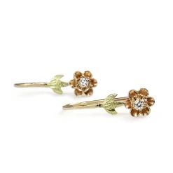 14ct Yellow and Green Gold Antique Old Cut Diamond Daisy Earrings