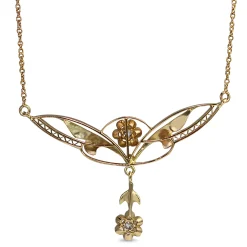 14ct Yellow and Green Gold Antique Old Cut Diamond Necklace