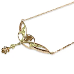 14ct Yellow and Green Gold Antique Old Cut Diamond Necklace