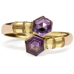 15ct Yellow and Rose Gold Amethyst Moi et Toi Crossover Bangle