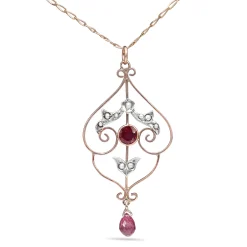 9ct Yellow and Rose Gold Antique Ruby and Pearl Victorian Necklace