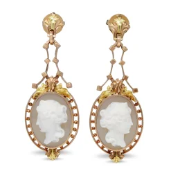 14ct Yellow and Rose Gold Antique Cameo Drop Earrings