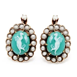 15ct Yellow and Rose Gold Antique Cameo and Pearl Earrings