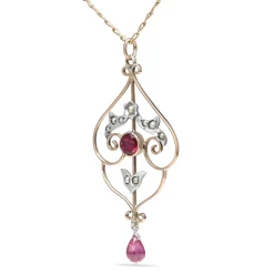 9ct Yellow and Rose Gold Antique Ruby and Pearl Victorian Necklace