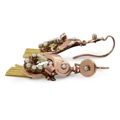15ct Yellow and Rose Gold Antique Pearl and Tassel Earrings