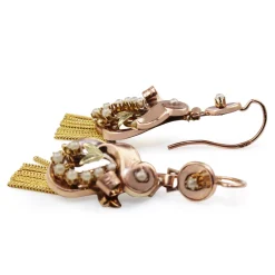 15ct Yellow and Rose Gold Antique Pearl and Tassel Earrings
