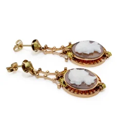 14ct Yellow and Rose Gold Antique Cameo Drop Earrings