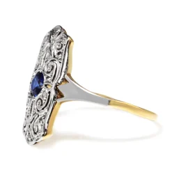 18ct Yellow and White Art Deco Sapphire and Diamond Ring