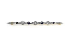 18ct Yellow and White Gold Sapphire and Rose Cut Diamond Brooch