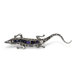 9ct Yellow and White Gold Antique Sapphire and Old Cut Diamond 'Reptile' Brooch