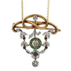 18ct Yellow and White Gold Victorian Emerald and Rose Cut Diamond Necklace / Brooch