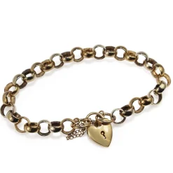 9ct Yellow and White Gold Belcher Link Bracelet with Heart Padlock